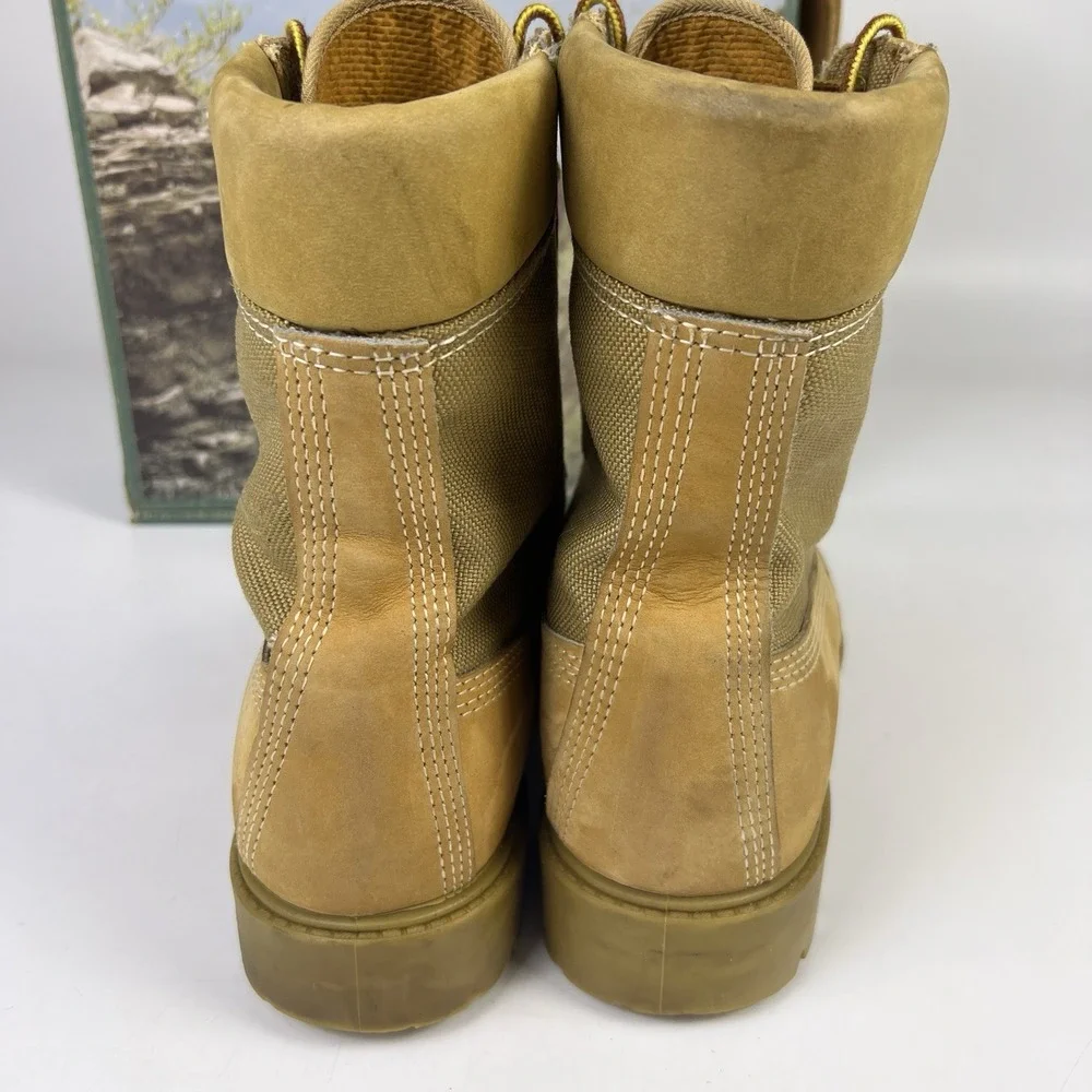 Vtg Rocky Boots Mens 9 Tan Hot Weather Nubuck Canvas Combat Hunting Hiking RB717